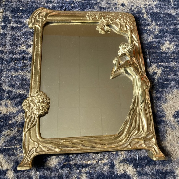 Vintage Other - Art Nouveau Brass Mirror "Lady by the Lake”